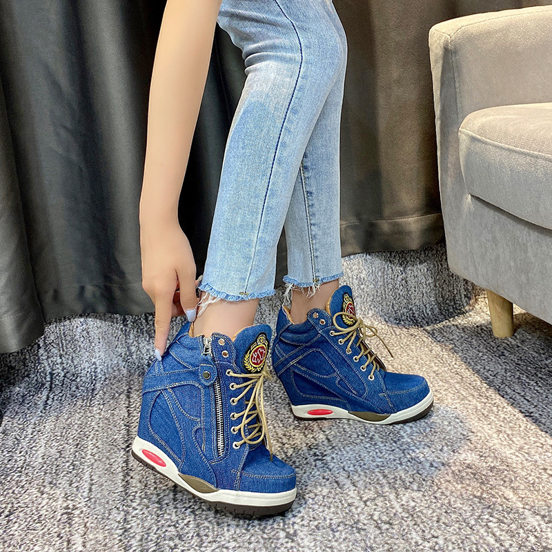 큰 사이즈 여성 데님 웨지 스니커즈 가을 플랫폼 캐주얼 - Sneaker Zone 리뷰 및 가격
